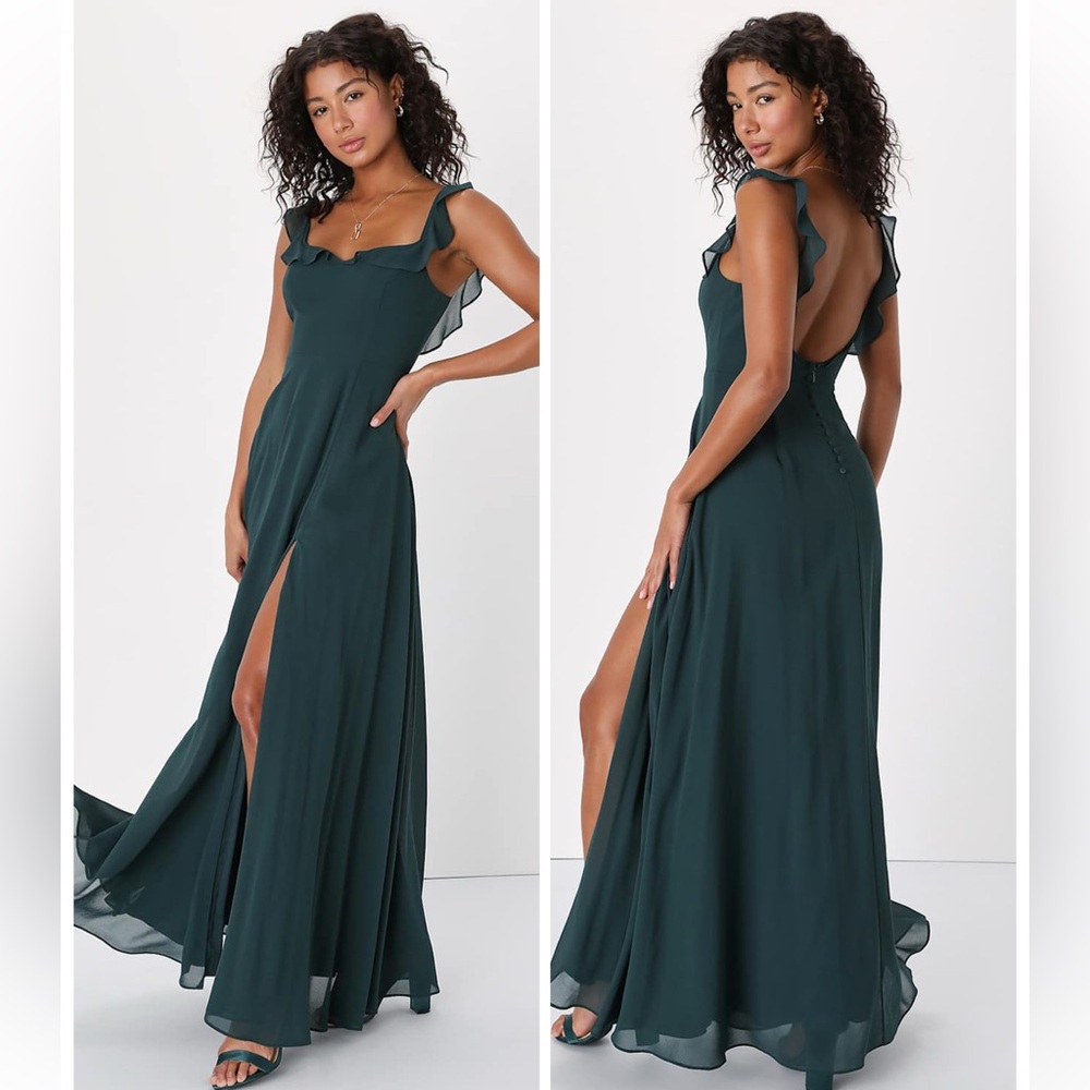 Lulus Dreamy Admiration Emerald Green Ruffled Maxi Dress Size XL Bridesmaid Prom